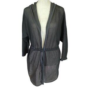 Under The Sun women's medium black hooded mesh swimsuit coverup 3/4 sleeve